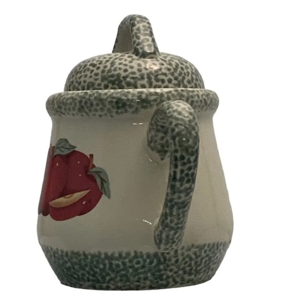 Vintage Teapot Stoneware Apple Motif Tender Hearts Treasures Primitive Farmhouse